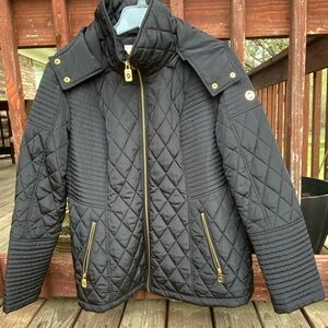 Black Quilted Jacket with Gold Accents